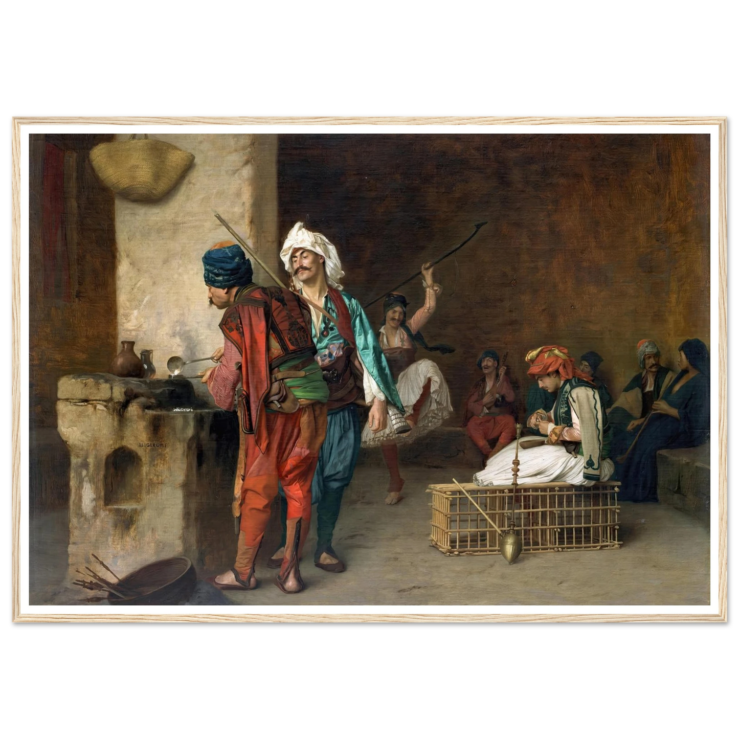 Cafe House-Cairo (Casting Bullets) (1884 or earlier) Art Print | Jean Leon Gerome - Framed Poster - 30x40 cm / 12x16″ - Black frame