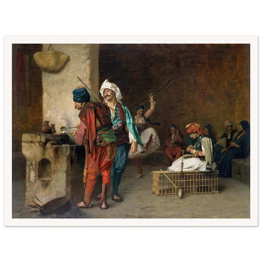 Cafe House-Cairo (Casting Bullets) (1884 or earlier) Art Print | Jean Leon Gerome - Framed Poster - 30x40 cm / 12x16″ - Black frame