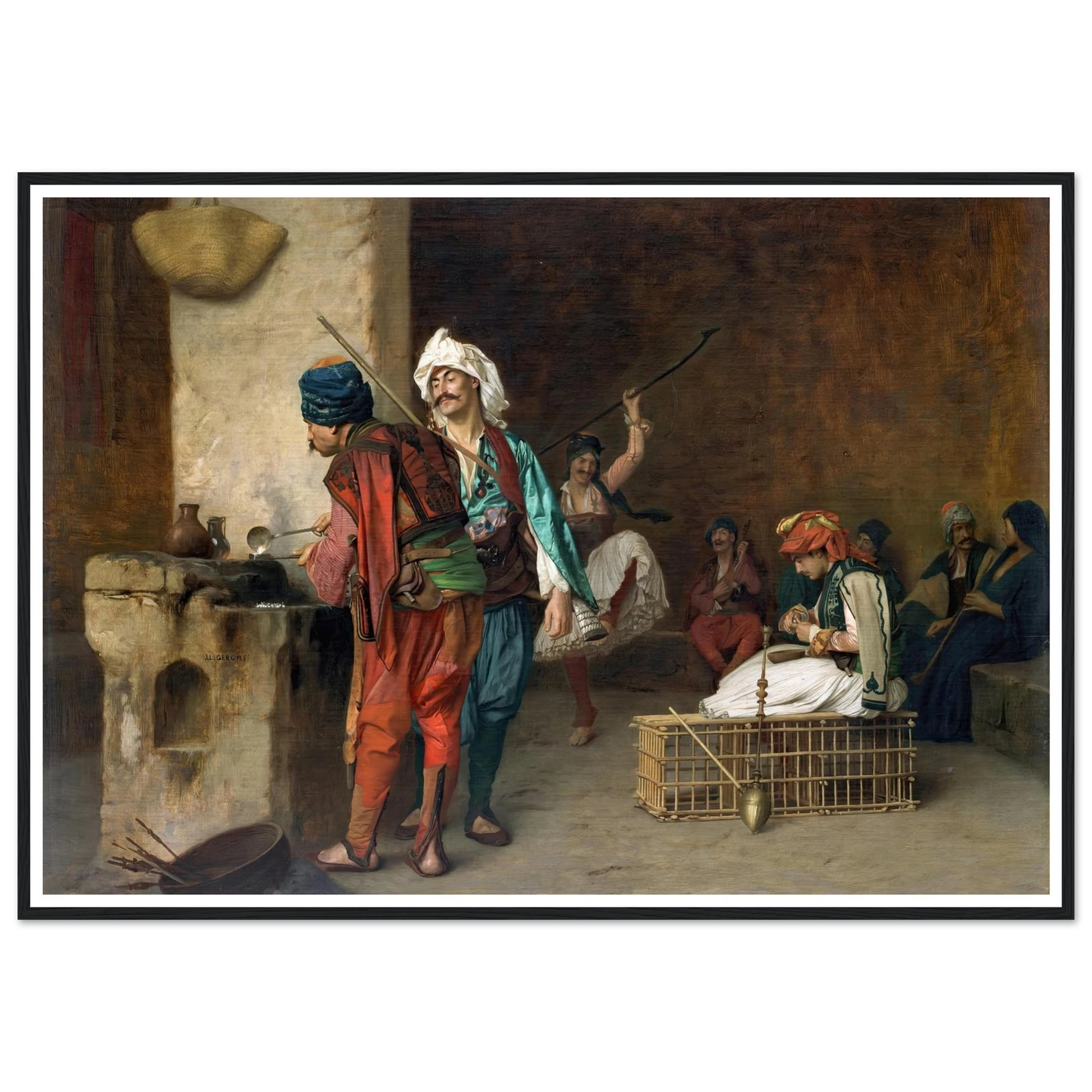 Cafe House-Cairo (Casting Bullets) (1884 or earlier) Art Print | Jean Leon Gerome - Framed Poster - 30x40 cm / 12x16″ - Black frame