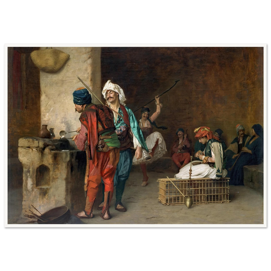 Cafe House-Cairo (Casting Bullets) (1884 or earlier) Art Print | Jean Leon Gerome - Framed Poster - 30x40 cm / 12x16″ - Black frame