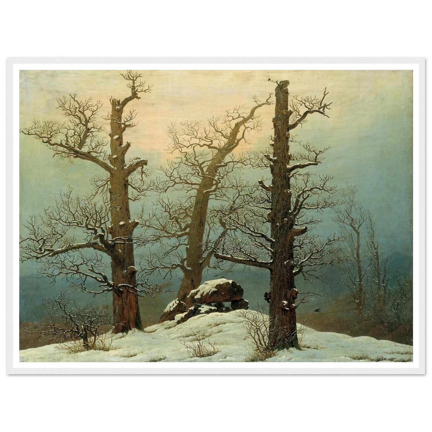 Cairn in Snow Art Print | Caspar David Friedrich - Framed Poster - 30x40 cm / 12x16″ - Black frame