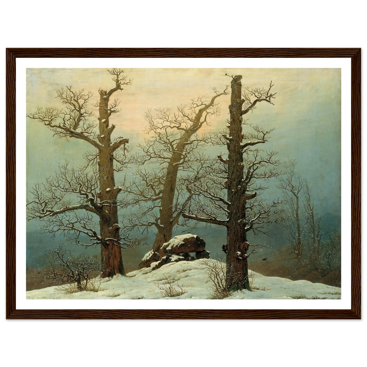 Cairn in Snow Art Print | Caspar David Friedrich - Framed Poster - 30x40 cm / 12x16″ - Black frame