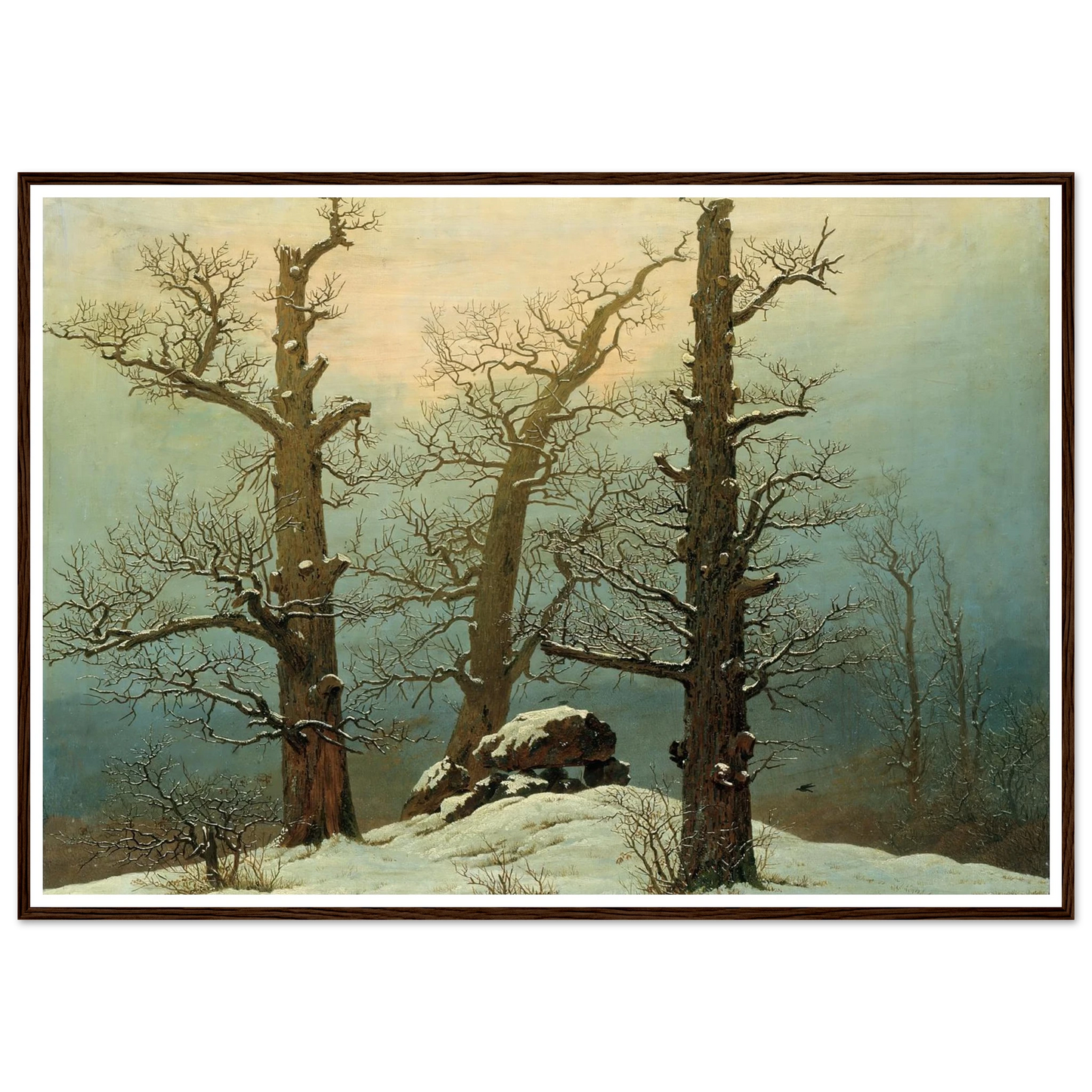 Cairn in Snow Art Print | Caspar David Friedrich - Framed Poster - 30x40 cm / 12x16″ - Black frame