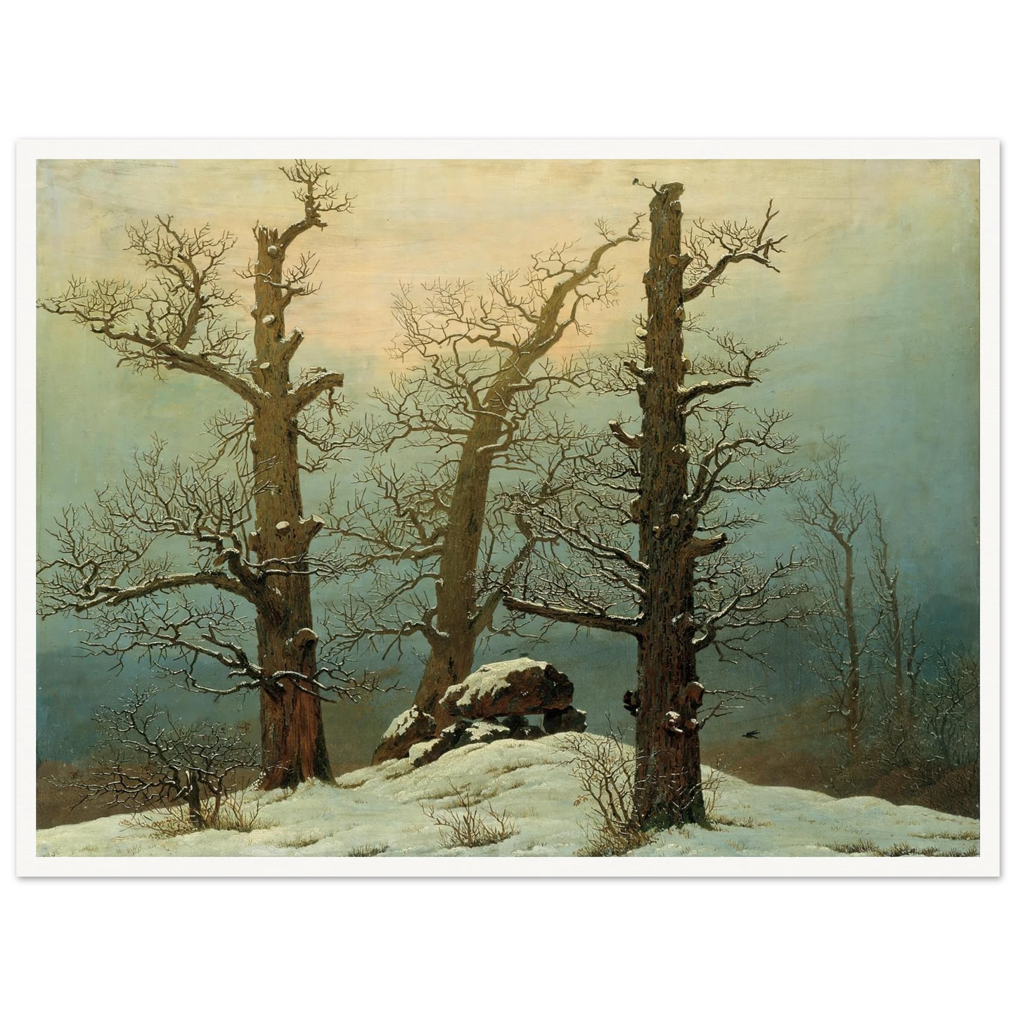Cairn in Snow Art Print | Caspar David Friedrich - Framed Poster - 30x40 cm / 12x16″ - Black frame