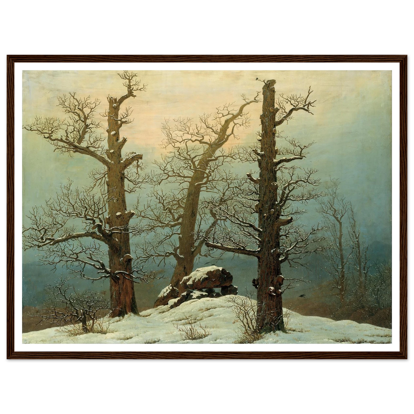 Cairn in Snow Art Print | Caspar David Friedrich - Framed Poster - 30x40 cm / 12x16″ - Black frame