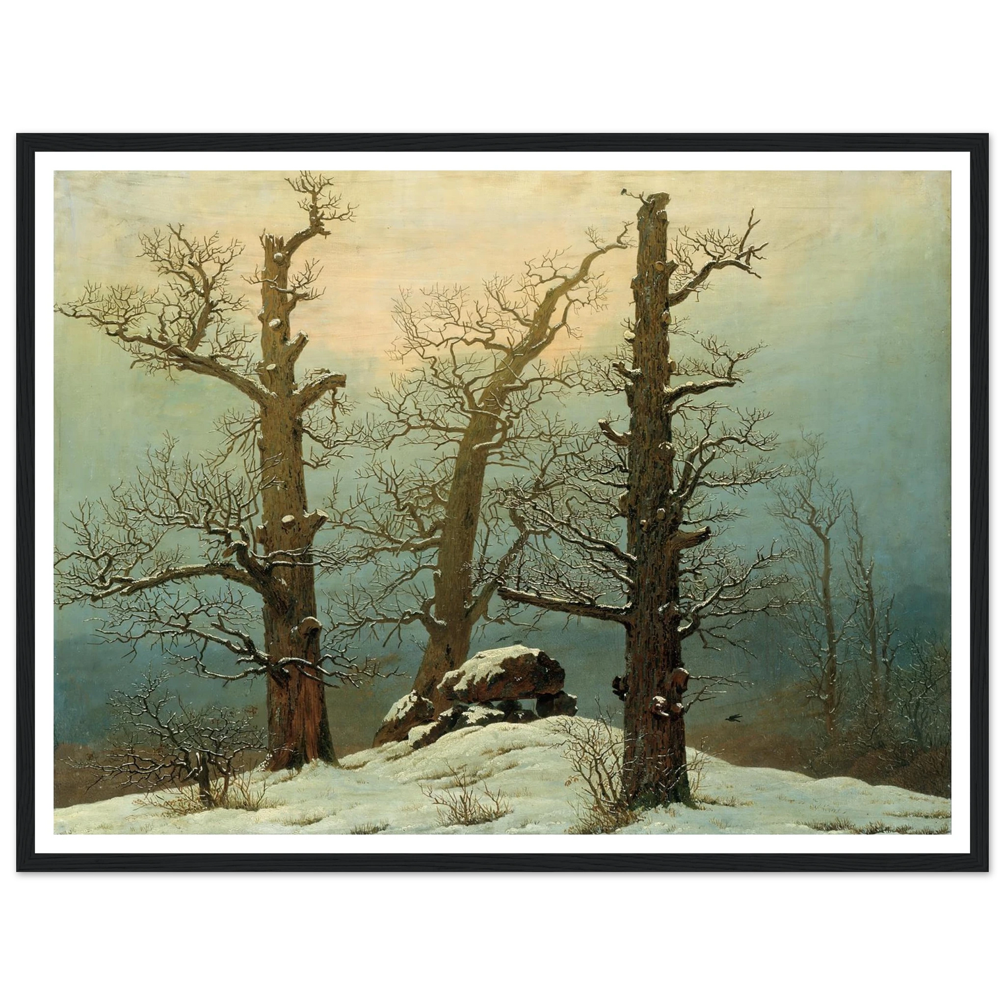 Cairn in Snow Art Print | Caspar David Friedrich - Framed Poster - 30x40 cm / 12x16″ - Black frame
