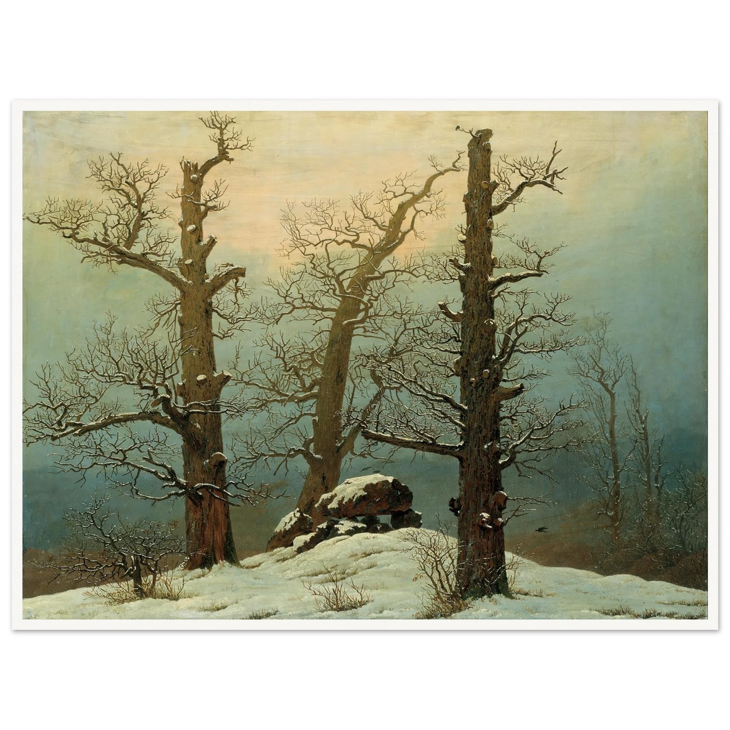 Cairn in Snow Art Print | Caspar David Friedrich - Framed Poster - 30x40 cm / 12x16″ - Black frame