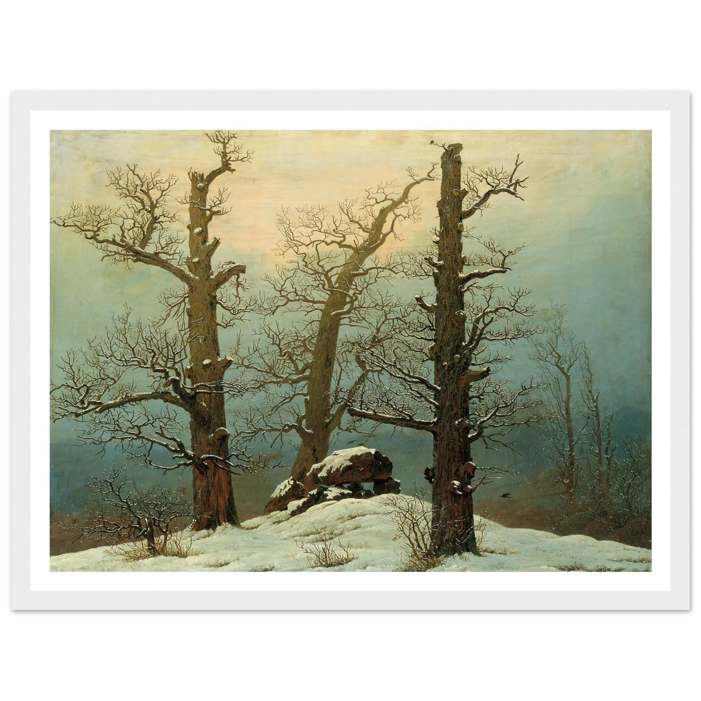 Cairn in Snow Art Print | Caspar David Friedrich - Framed Poster - 30x40 cm / 12x16″ - Black frame