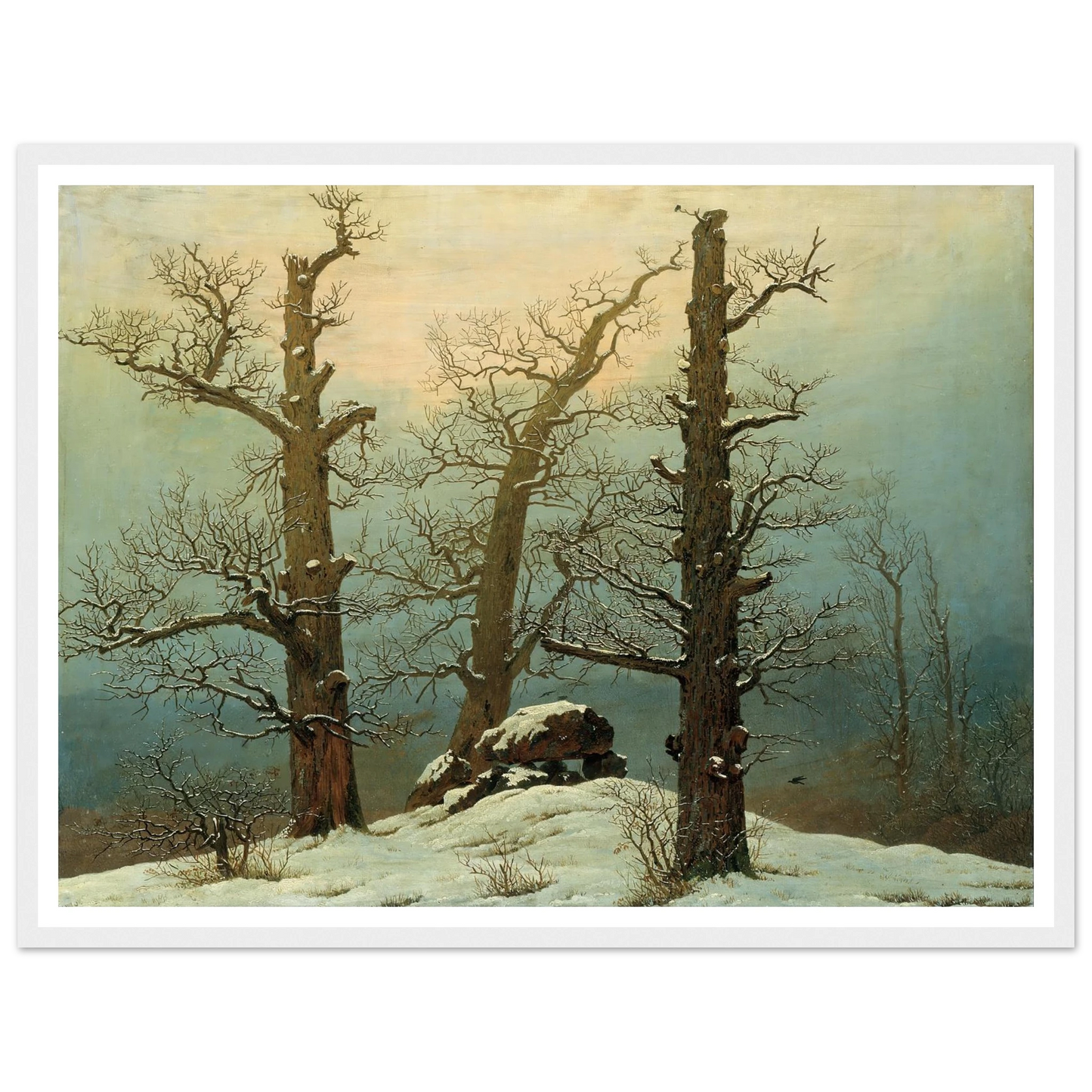 Cairn in Snow Art Print | Caspar David Friedrich - Framed Poster - 30x40 cm / 12x16″ - Black frame