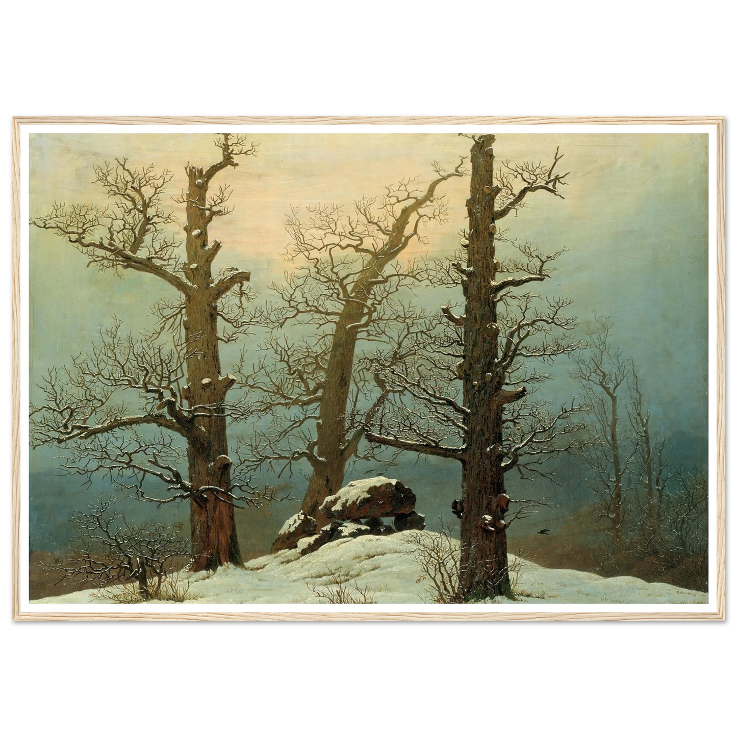 Cairn in Snow Art Print | Caspar David Friedrich - Framed Poster - 30x40 cm / 12x16″ - Black frame