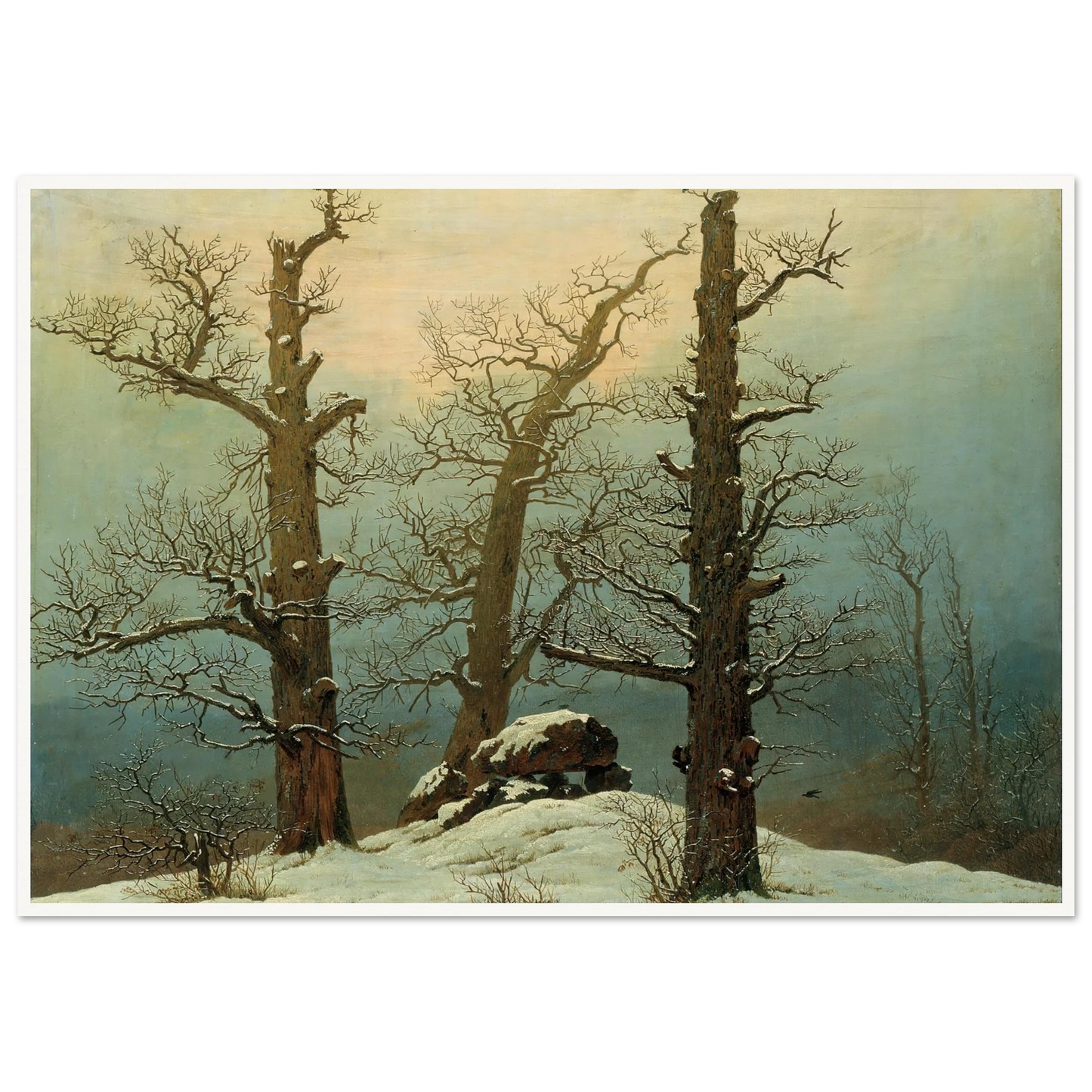 Cairn in Snow Art Print | Caspar David Friedrich - Framed Poster - 30x40 cm / 12x16″ - Black frame