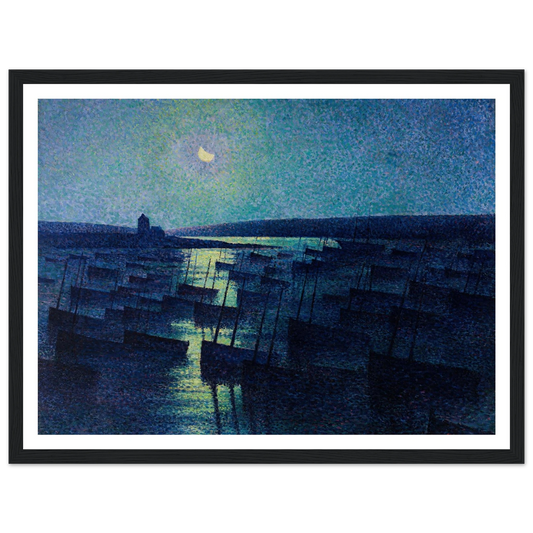 Camaret, Moonlight and Fishing Boats (1894) Art Print | Maximilien Luce - Framed Poster - 30x40 cm / 12x16″ - Black frame