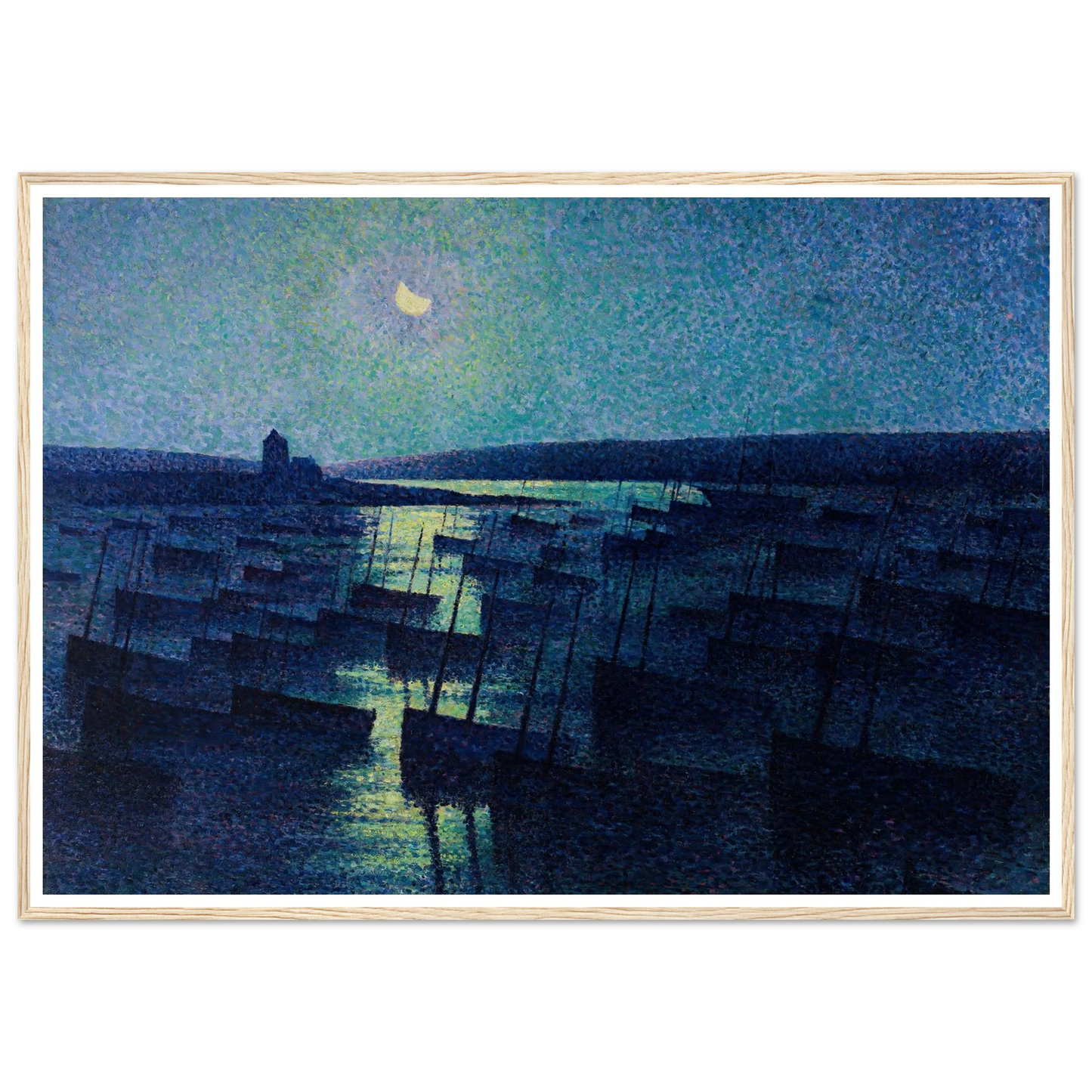 Camaret, Moonlight and Fishing Boats (1894) Art Print | Maximilien Luce - Framed Poster - 30x40 cm / 12x16″ - Black frame