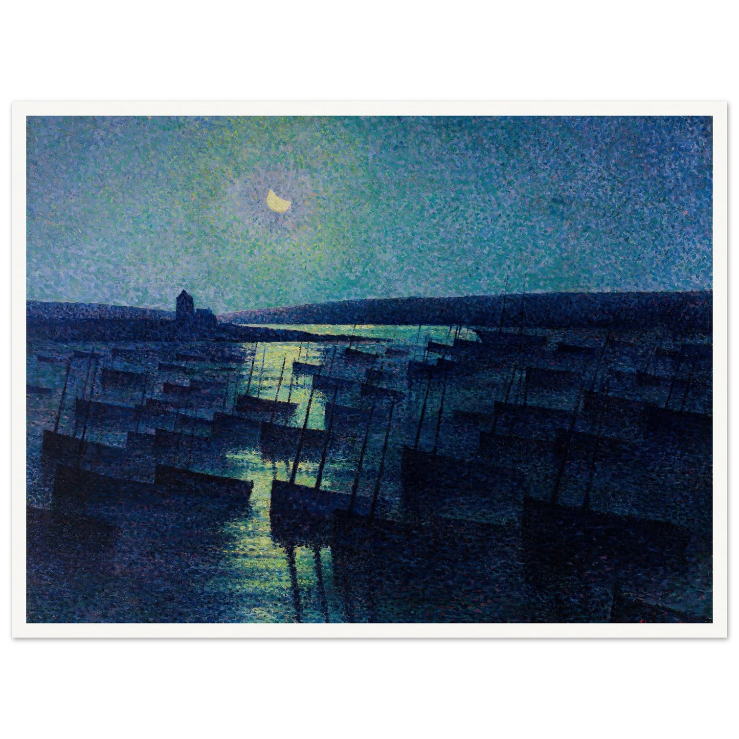 Camaret, Moonlight and Fishing Boats (1894) Art Print | Maximilien Luce - Framed Poster - 30x40 cm / 12x16″ - Black frame