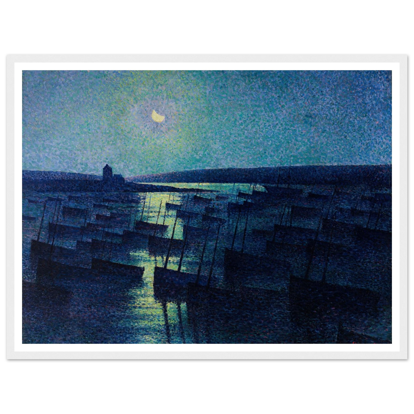 Camaret, Moonlight and Fishing Boats (1894) Art Print | Maximilien Luce - Framed Poster - 30x40 cm / 12x16″ - Black frame