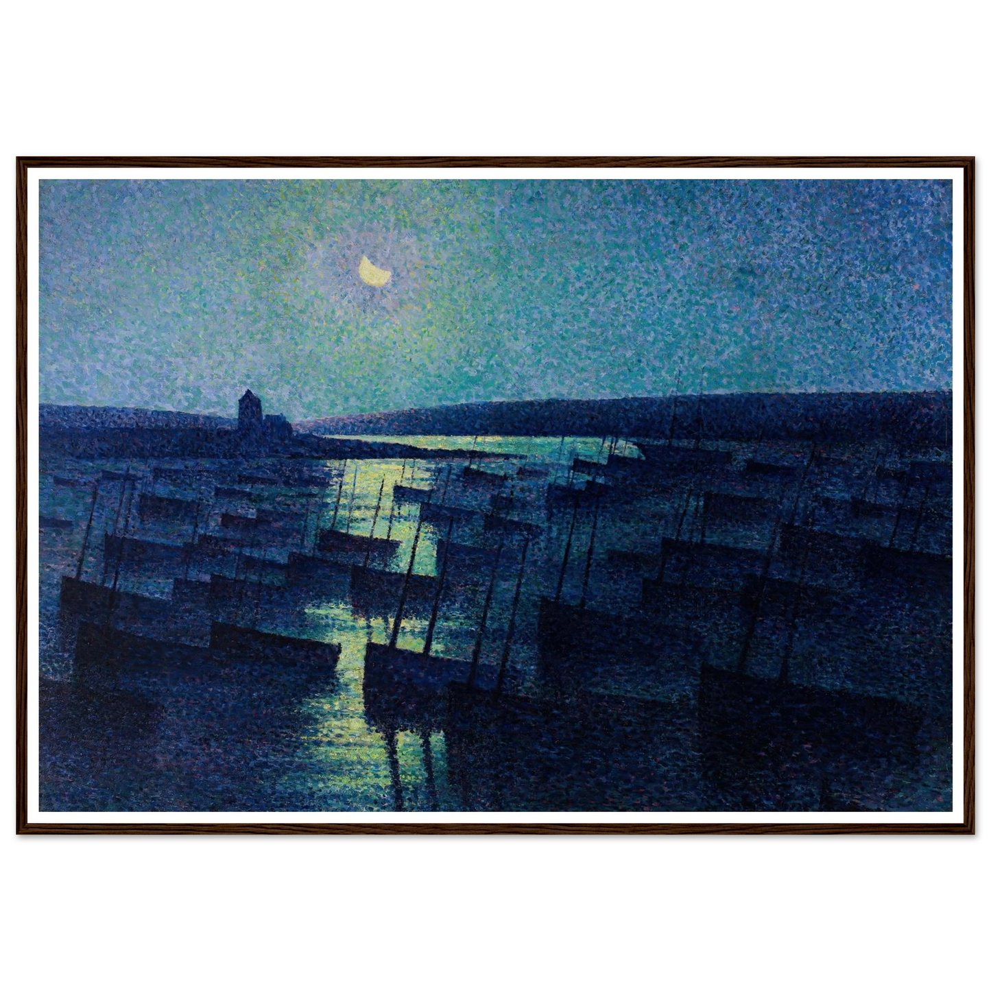 Camaret, Moonlight and Fishing Boats (1894) Art Print | Maximilien Luce - Framed Poster - 30x40 cm / 12x16″ - Black frame