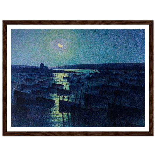 Camaret, Moonlight and Fishing Boats (1894) Art Print | Maximilien Luce - Framed Poster - 30x40 cm / 12x16″ - Black frame
