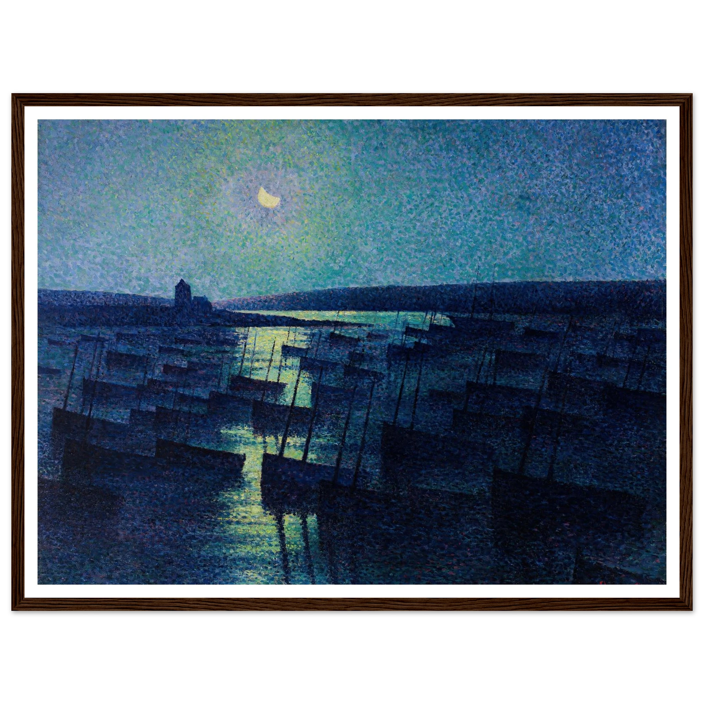 Camaret, Moonlight and Fishing Boats (1894) Art Print | Maximilien Luce - Framed Poster - 30x40 cm / 12x16″ - Black frame