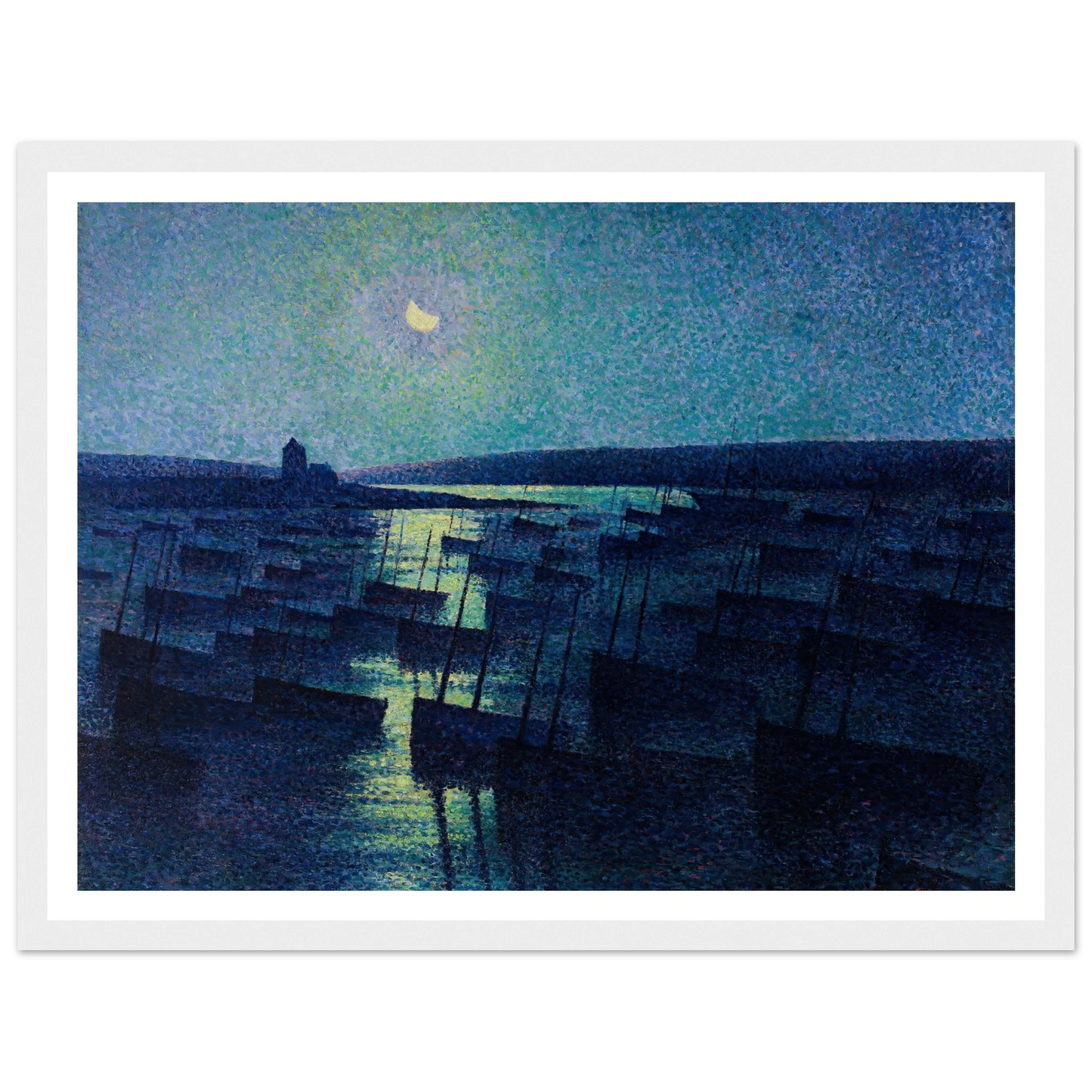 Camaret, Moonlight and Fishing Boats (1894) Art Print | Maximilien Luce - Framed Poster - 30x40 cm / 12x16″ - Black frame