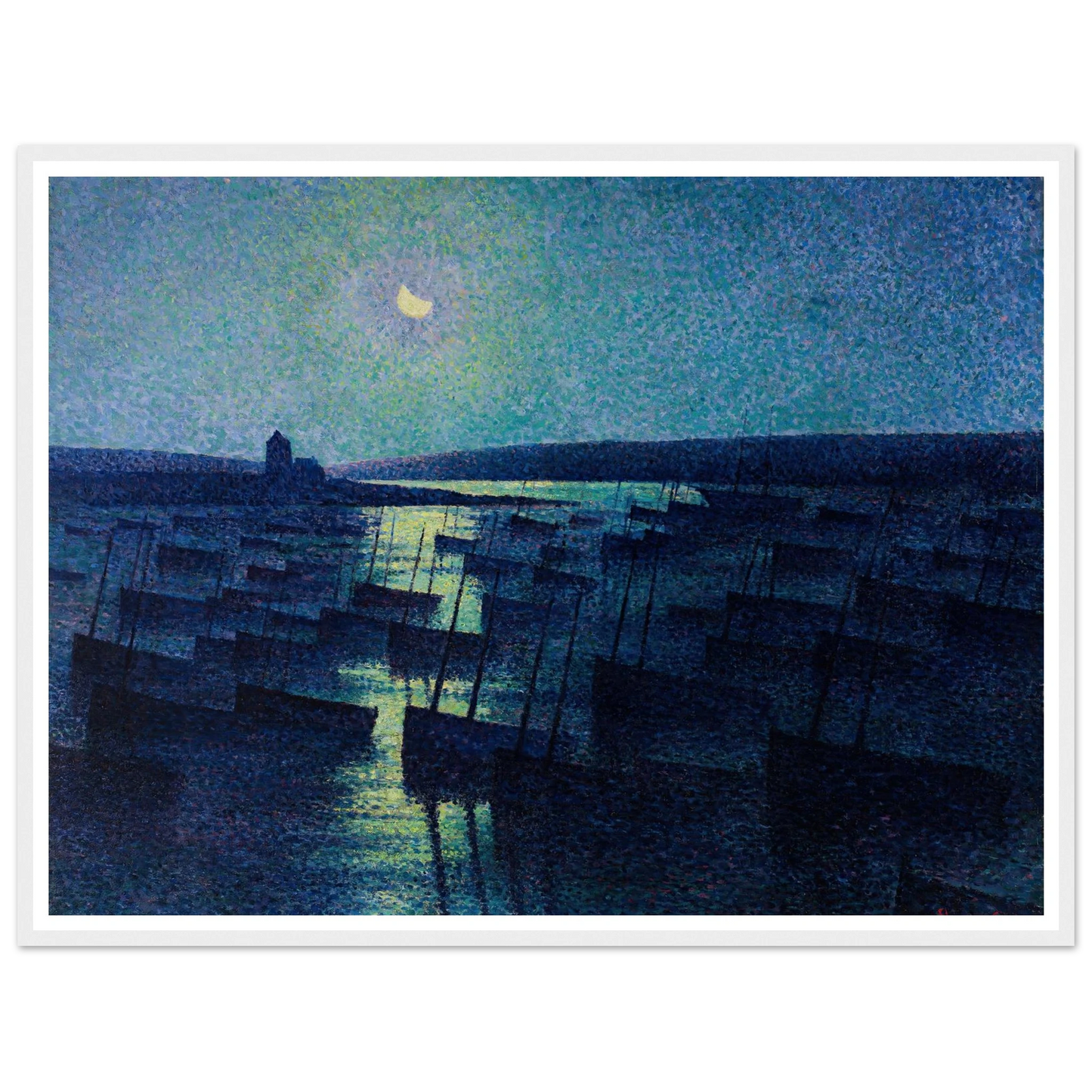 Camaret, Moonlight and Fishing Boats (1894) Art Print | Maximilien Luce - Framed Poster - 30x40 cm / 12x16″ - Black frame