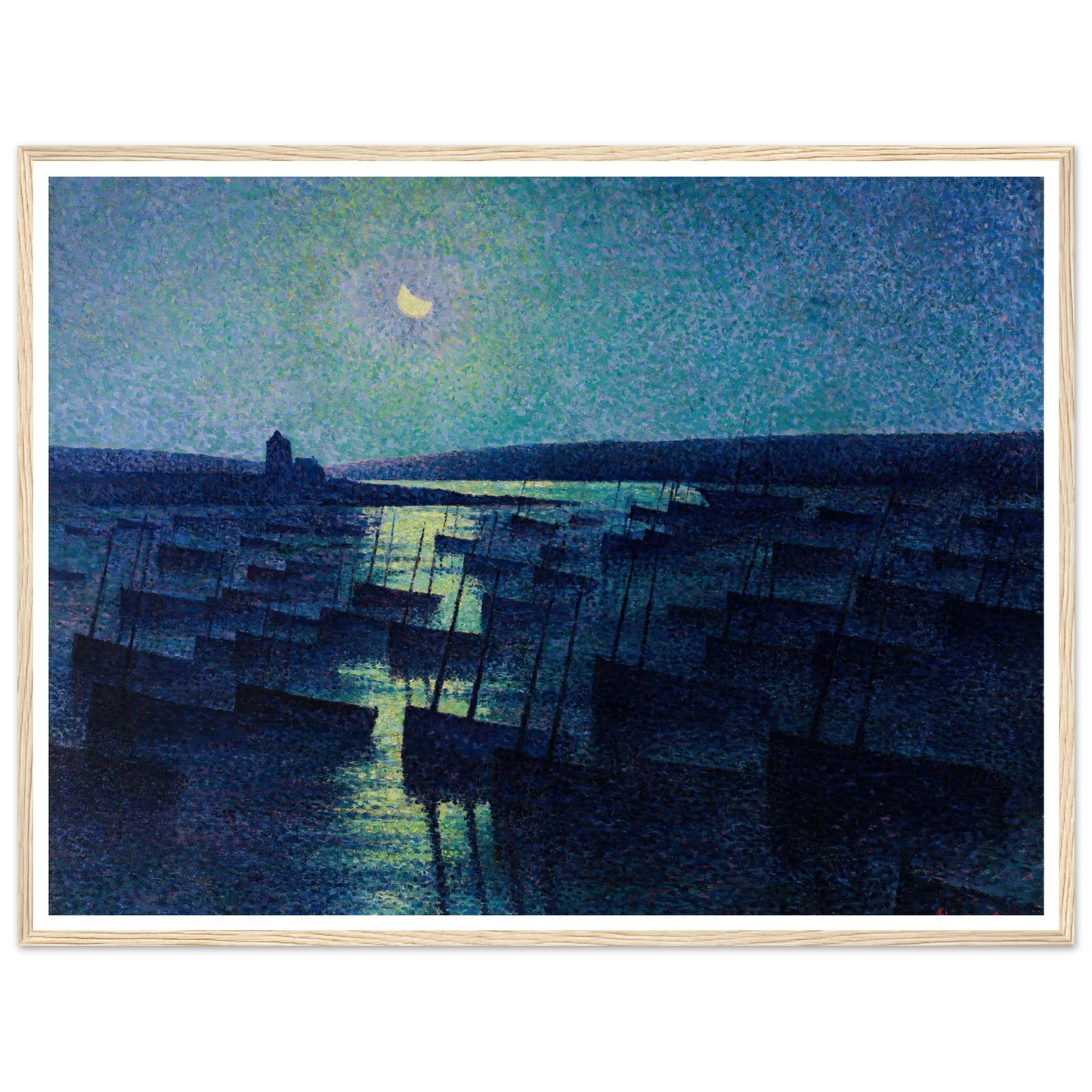 Camaret, Moonlight and Fishing Boats (1894) Art Print | Maximilien Luce - Framed Poster - 30x40 cm / 12x16″ - Black frame