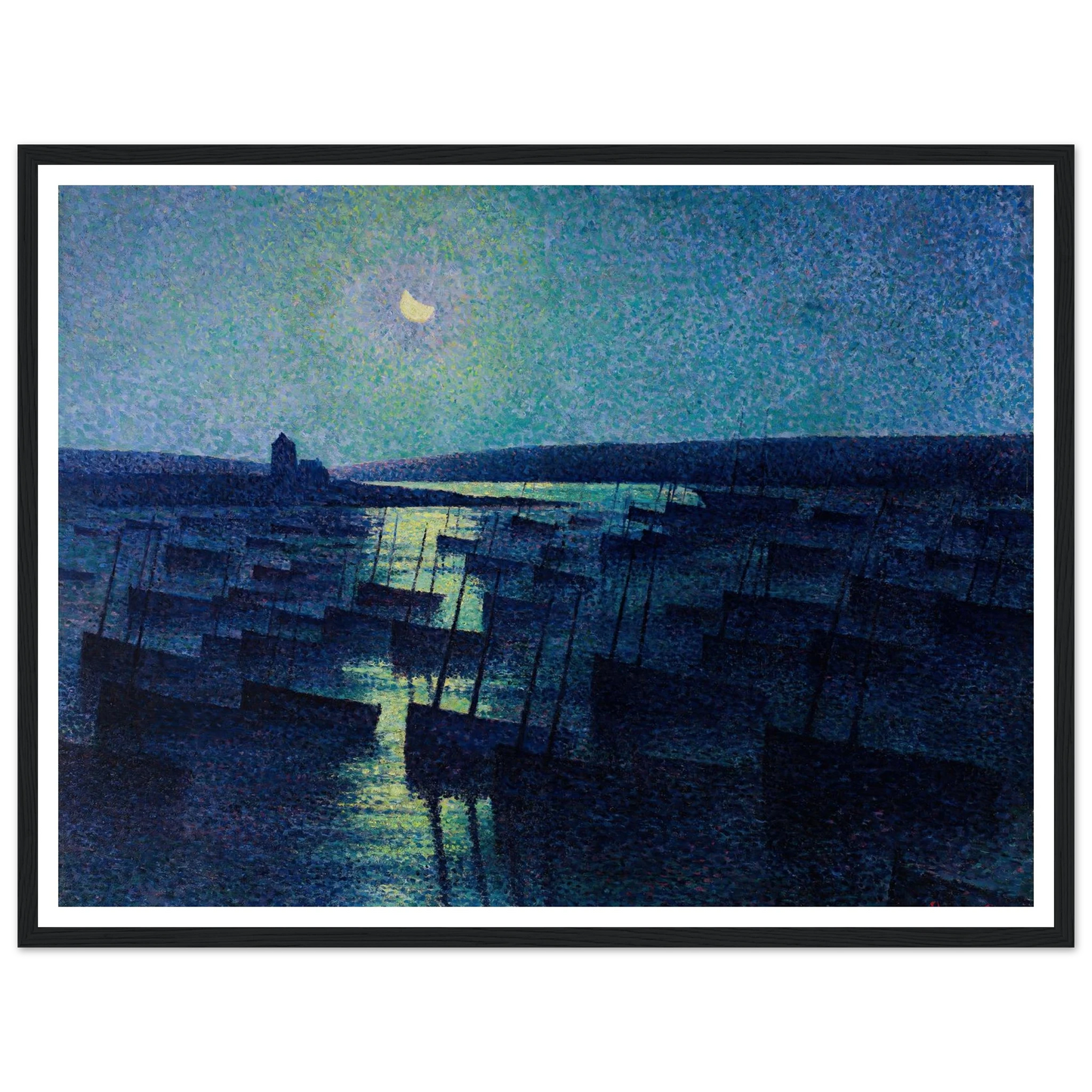 Camaret, Moonlight and Fishing Boats (1894) Art Print | Maximilien Luce - Framed Poster - 30x40 cm / 12x16″ - Black frame