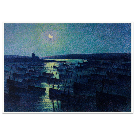 Camaret, Moonlight and Fishing Boats (1894) Art Print | Maximilien Luce - Framed Poster - 30x40 cm / 12x16″ - Black frame