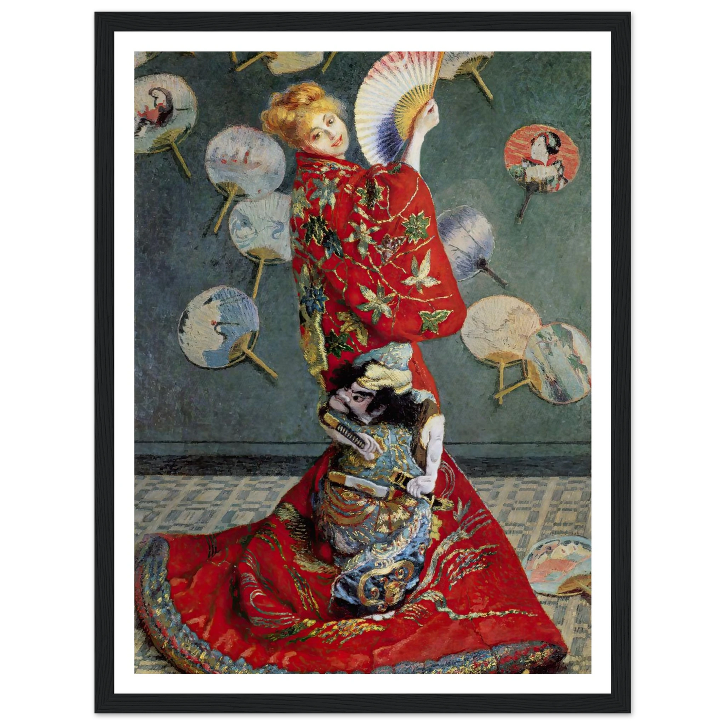 Camille Monet In Japanese Costume (1876) Art Print | Claude Monet - Framed Poster - 30x40 cm / 12x16″ - Black frame