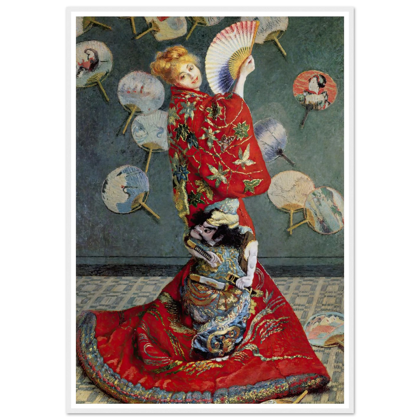 Camille Monet In Japanese Costume (1876) Art Print | Claude Monet - Framed Poster - 30x40 cm / 12x16″ - Black frame