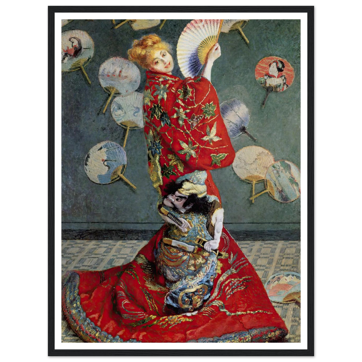 Camille Monet In Japanese Costume (1876) Art Print | Claude Monet - Framed Poster - 30x40 cm / 12x16″ - Black frame