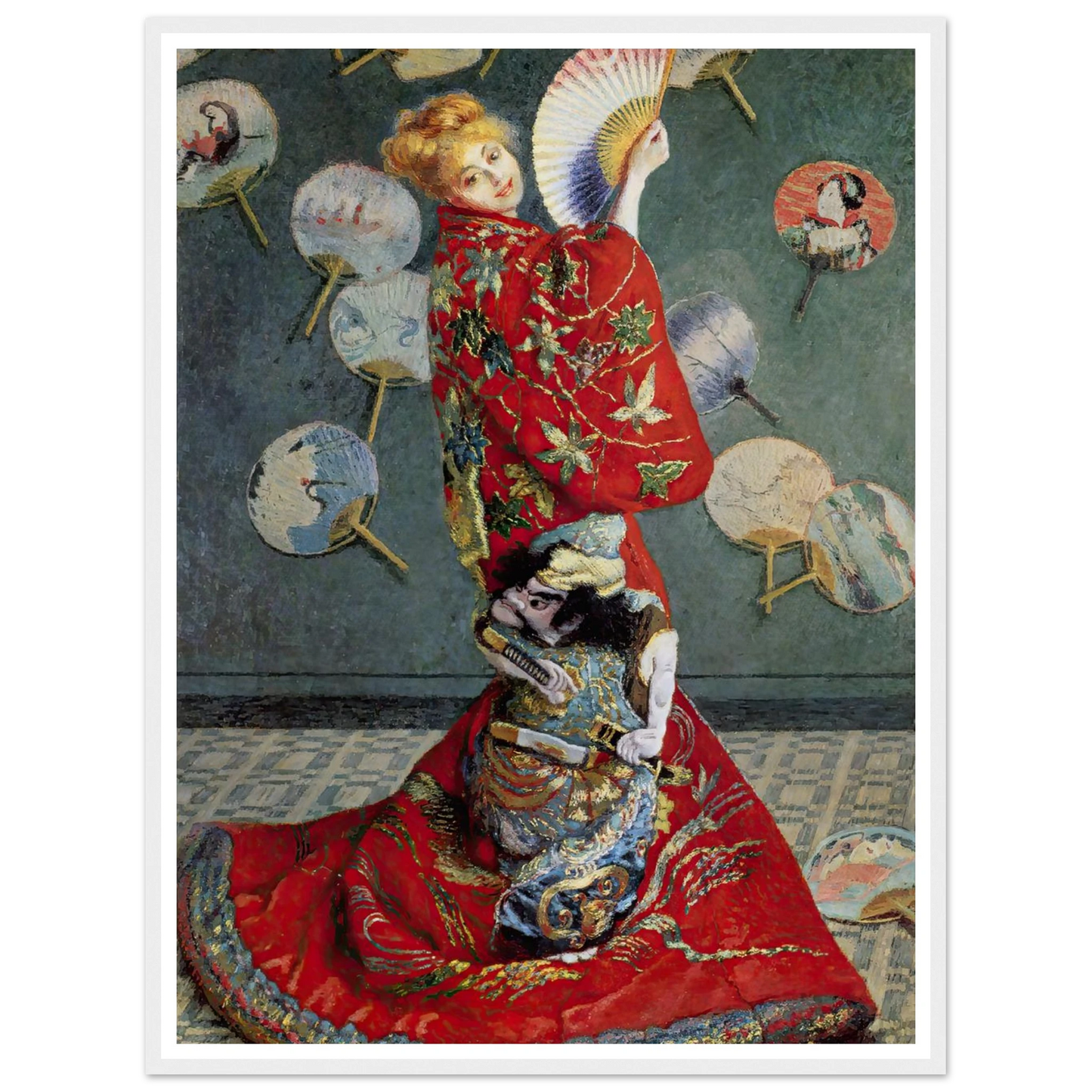 Camille Monet In Japanese Costume (1876) Art Print | Claude Monet - Framed Poster - 30x40 cm / 12x16″ - Black frame