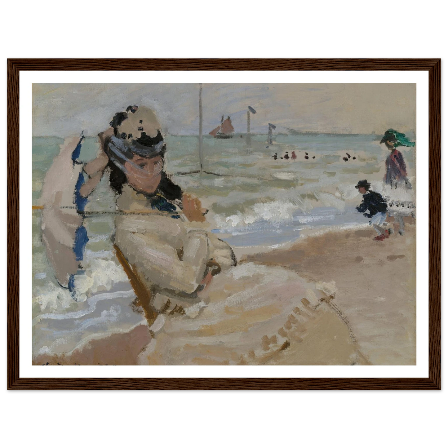 Camille on the Beach in Trouville (1870) Art Print | Claude Monet - Framed Poster - 30x40 cm / 12x16″ - Black frame