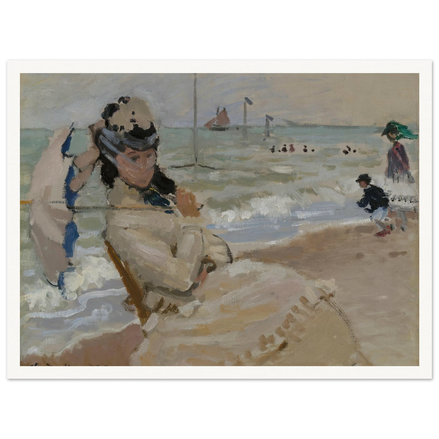 Camille on the Beach in Trouville (1870) Art Print | Claude Monet - Framed Poster - 30x40 cm / 12x16″ - Black frame
