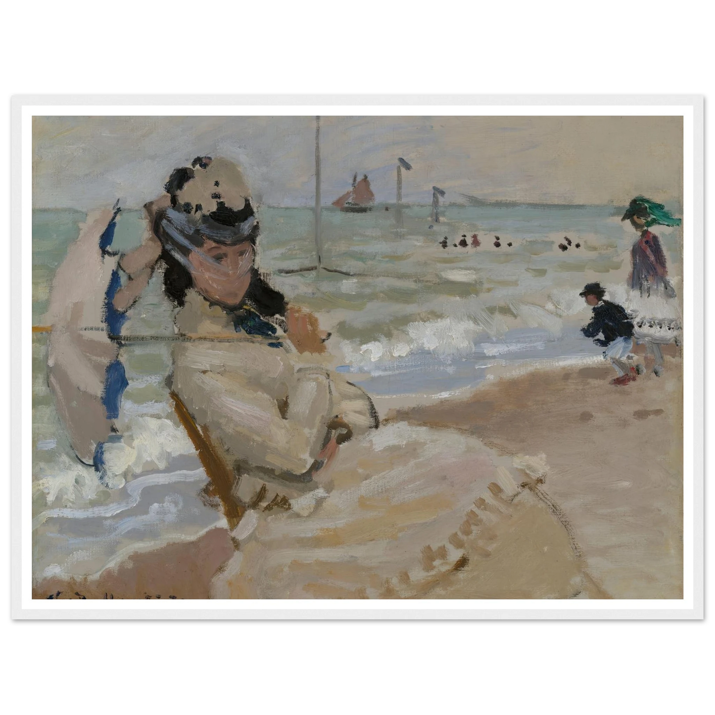 Camille on the Beach in Trouville (1870) Art Print | Claude Monet - Framed Poster - 30x40 cm / 12x16″ - Black frame