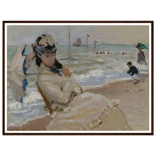 Camille on the Beach in Trouville (1870) Art Print | Claude Monet - Framed Poster - 30x40 cm / 12x16″ - Black frame