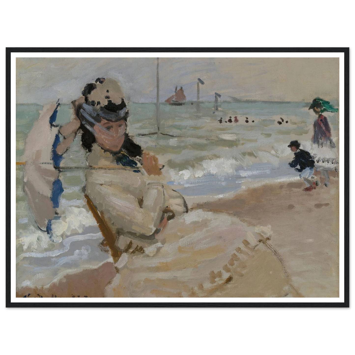 Camille on the Beach in Trouville (1870) Art Print | Claude Monet - Framed Poster - 30x40 cm / 12x16″ - Black frame
