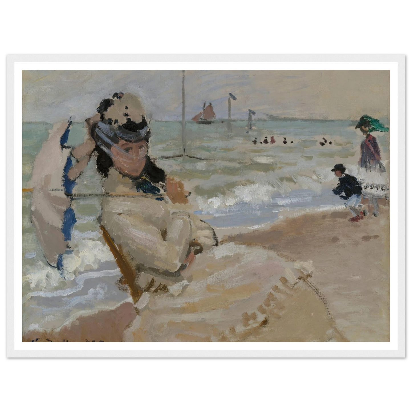 Camille on the Beach in Trouville (1870) Art Print | Claude Monet - Framed Poster - 30x40 cm / 12x16″ - Black frame