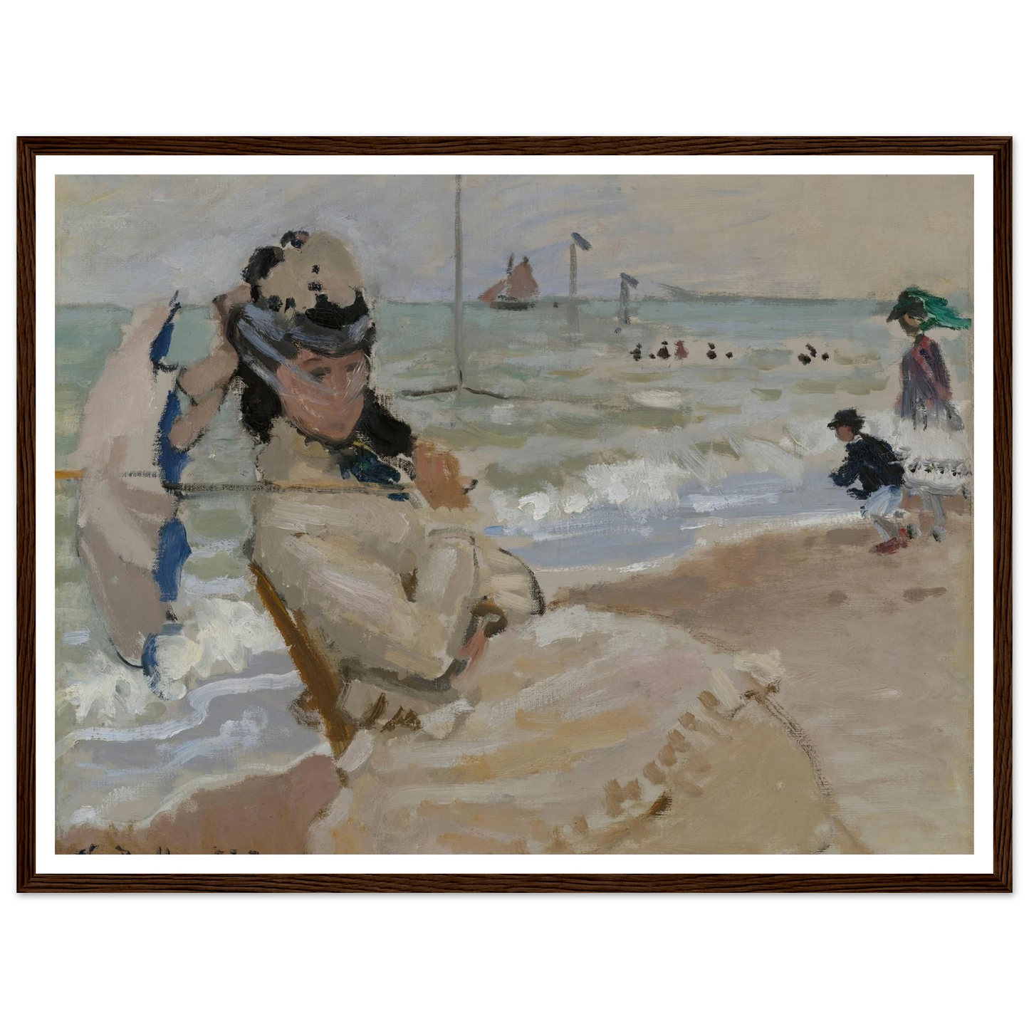 Camille on the Beach in Trouville (1870) Art Print | Claude Monet - Framed Poster - 30x40 cm / 12x16″ - Black frame