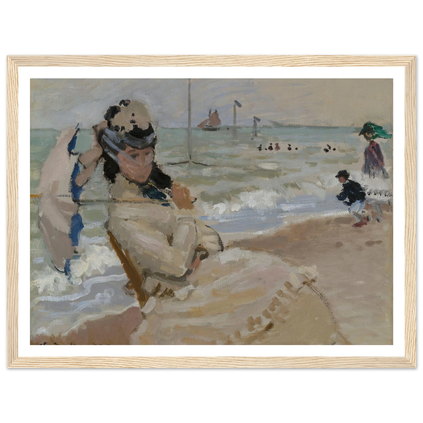 Camille on the Beach in Trouville (1870) Art Print | Claude Monet - Framed Poster - 30x40 cm / 12x16″ - Black frame