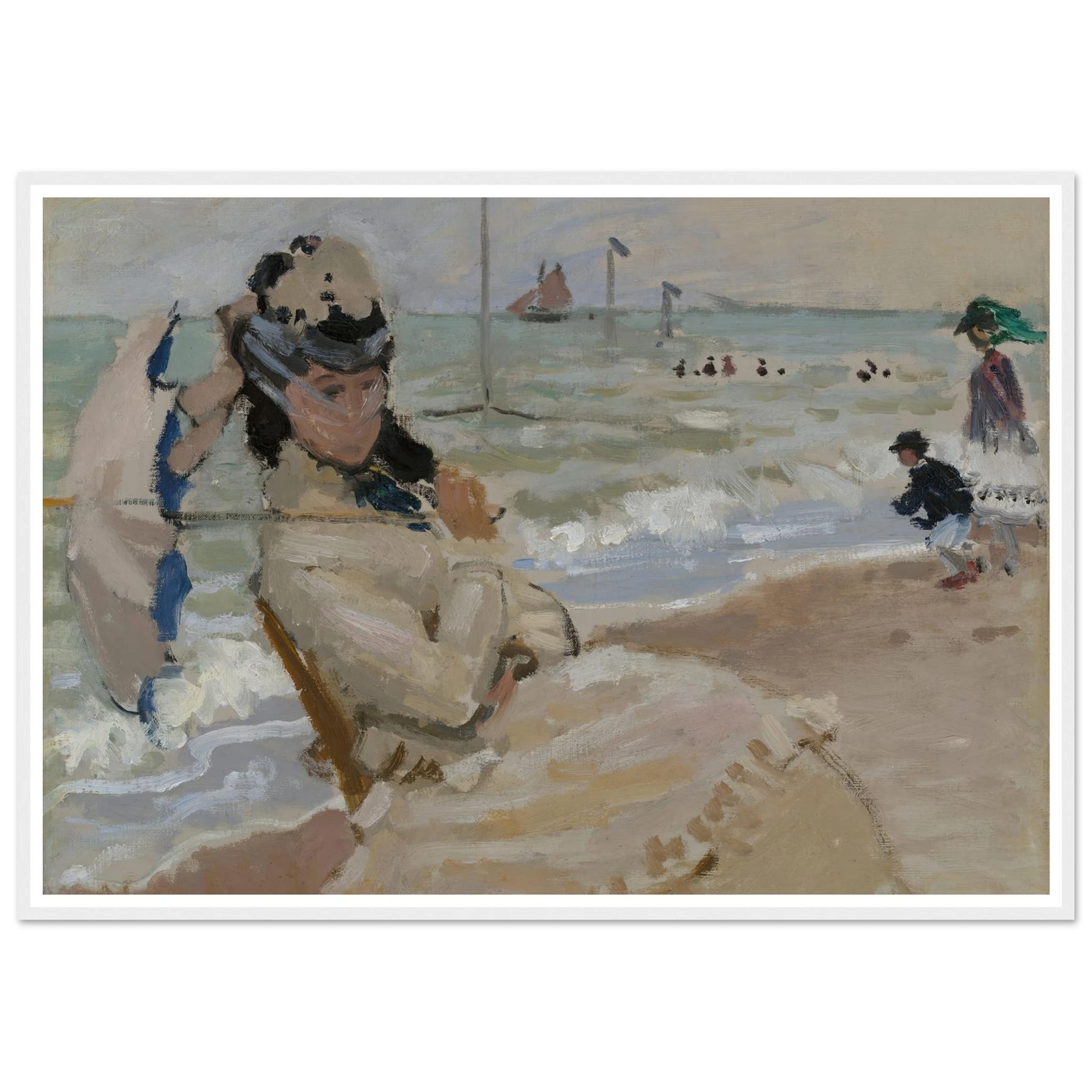 Camille on the Beach in Trouville (1870) Art Print | Claude Monet - Framed Poster - 30x40 cm / 12x16″ - Black frame