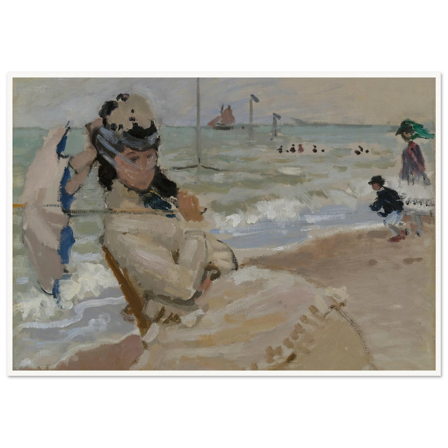 Camille on the Beach in Trouville (1870) Art Print | Claude Monet - Framed Poster - 30x40 cm / 12x16″ - Black frame