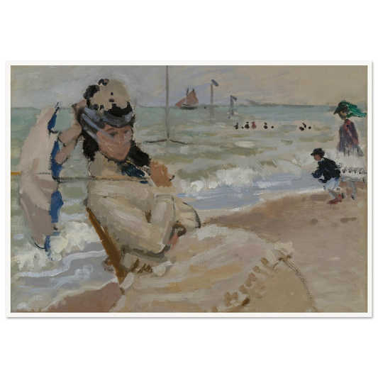 Camille on the Beach in Trouville (1870) Art Print | Claude Monet - Framed Poster - 30x40 cm / 12x16″ - Black frame