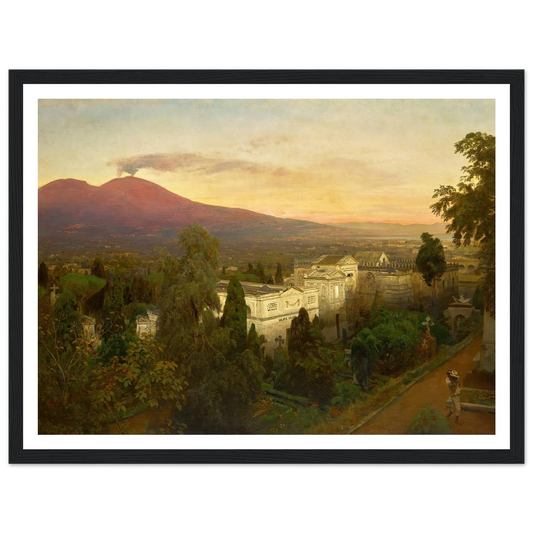 Campo Santo in Poggioreale, the Vesuvius Beyond Art Print | Oswald Achenbach - Framed Poster - 30x40 cm / 12x16″ - Black frame
