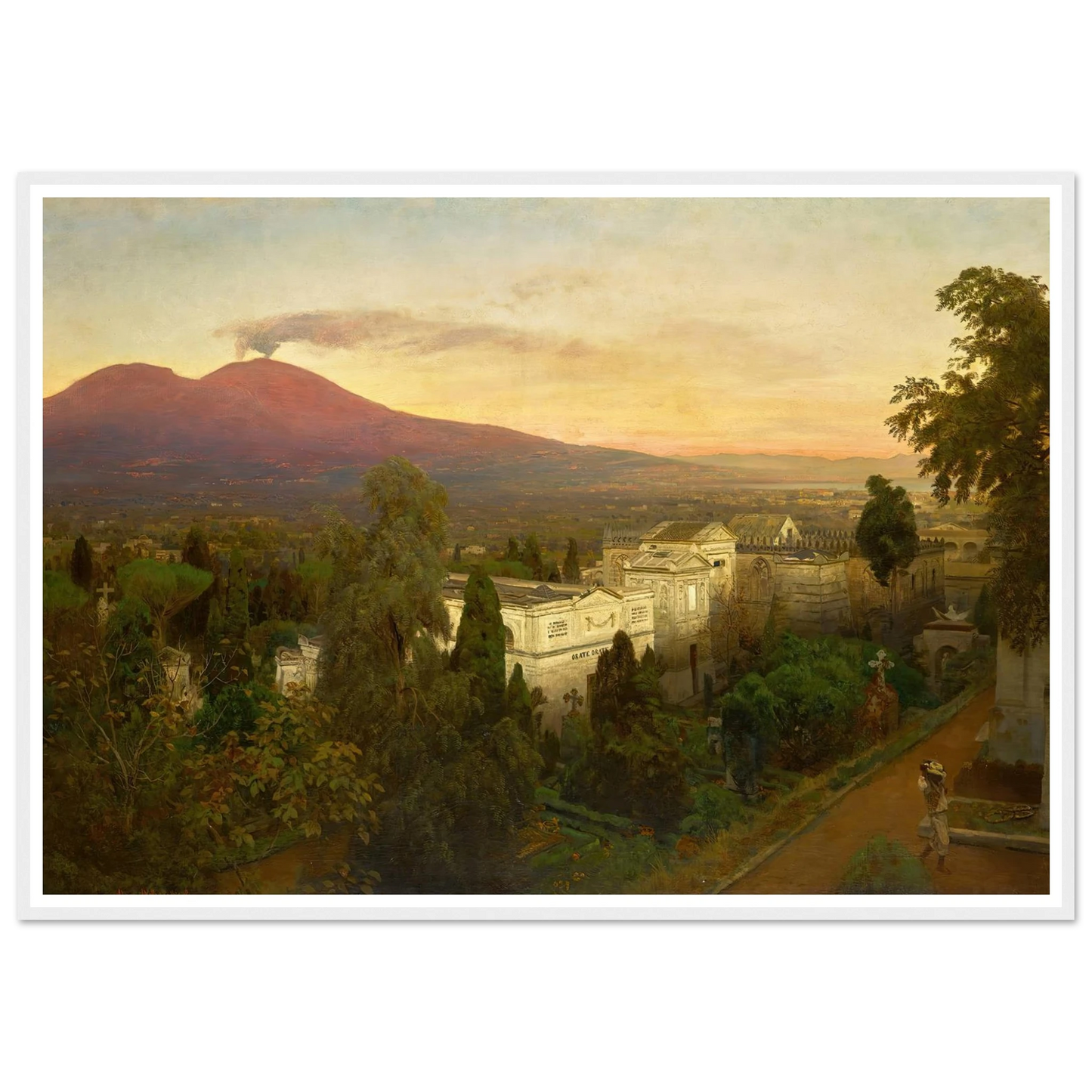 Campo Santo in Poggioreale, the Vesuvius Beyond Art Print | Oswald Achenbach - Framed Poster - 30x40 cm / 12x16″ - Black frame