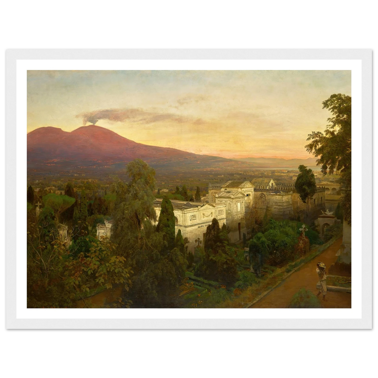 Campo Santo in Poggioreale, the Vesuvius Beyond Art Print | Oswald Achenbach - Framed Poster - 30x40 cm / 12x16″ - Black frame