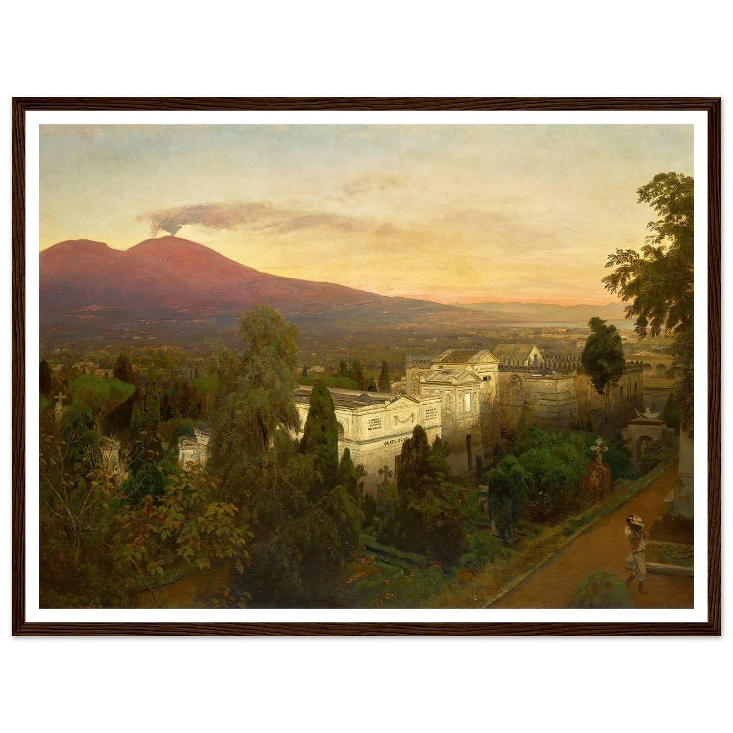 Campo Santo in Poggioreale, the Vesuvius Beyond Art Print | Oswald Achenbach - Framed Poster - 30x40 cm / 12x16″ - Black frame