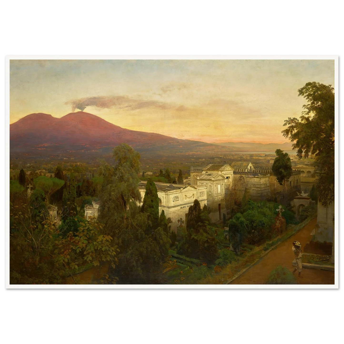 Campo Santo in Poggioreale, the Vesuvius Beyond Art Print | Oswald Achenbach - Framed Poster - 30x40 cm / 12x16″ - Black frame