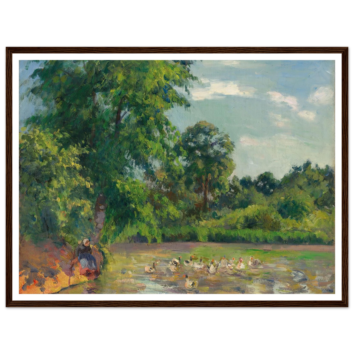 Canards sur l’étang de Montfoucault (circa 1874) Art Print | Camille Pissarro - Framed Poster - 30x40 cm / 12x16″ - Black frame