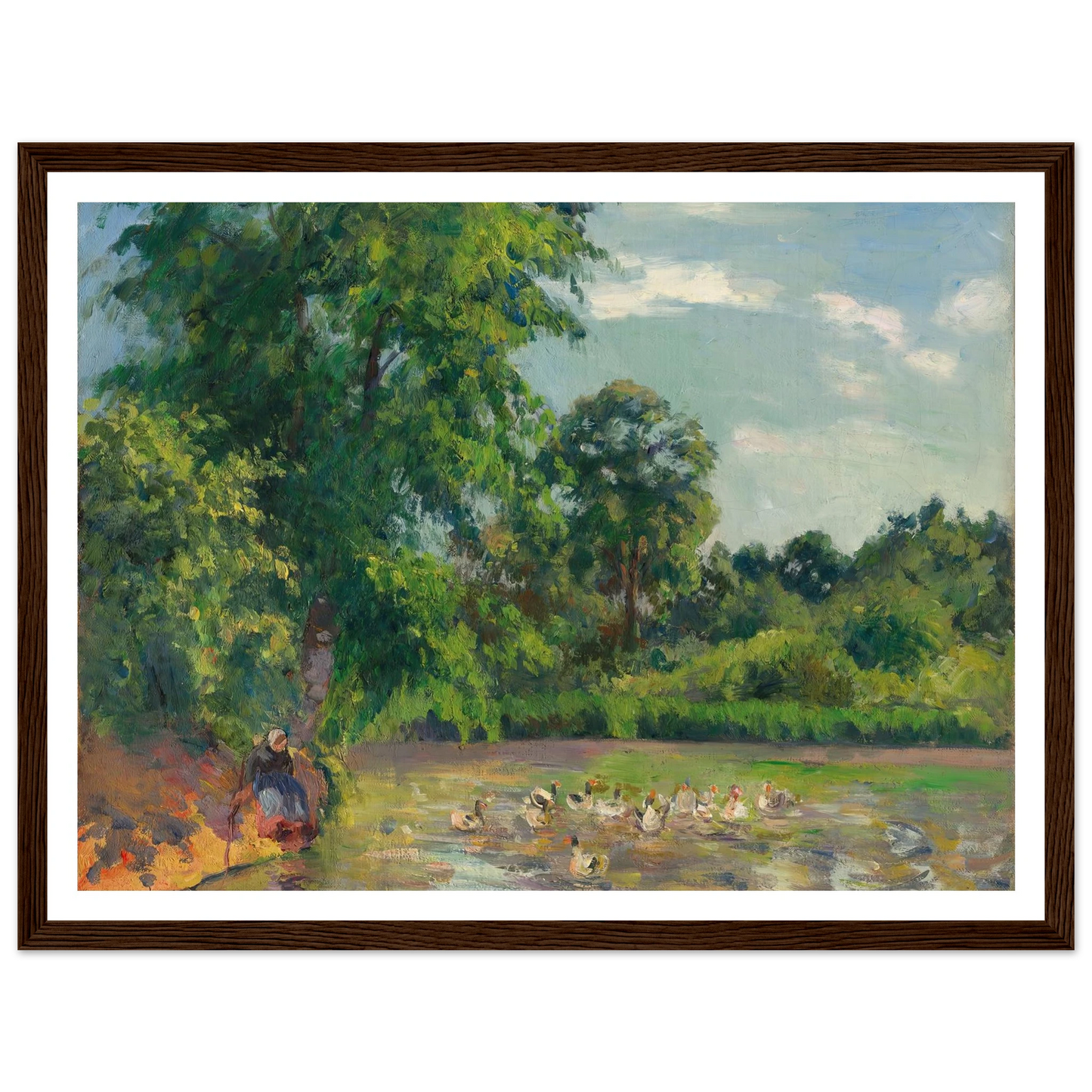 Canards sur l’étang de Montfoucault (circa 1874) Art Print | Camille Pissarro - Framed Poster - 30x40 cm / 12x16″ - Black frame
