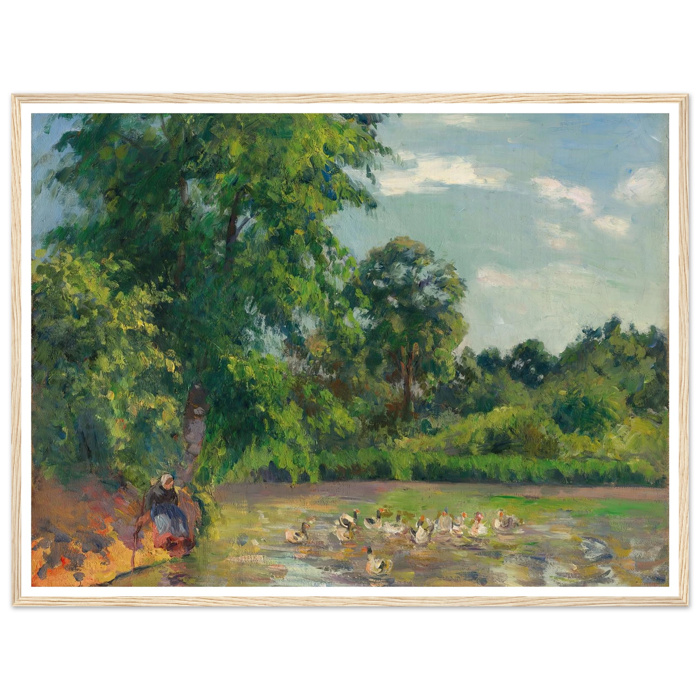 Canards sur l’étang de Montfoucault (circa 1874) Art Print | Camille Pissarro - Framed Poster - 30x40 cm / 12x16″ - Black frame